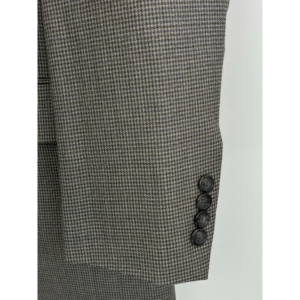 Joseph & Feiss Gold Mens 38R Blazer Houndstooth Gray 100% Wool Sport Coat Jacket